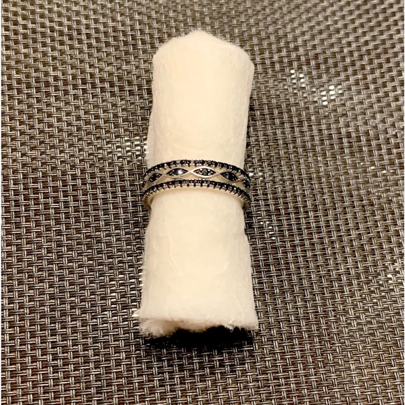 Round Black Spinel Sterling Silver Eternity Band Ring - Picture 3 of 5